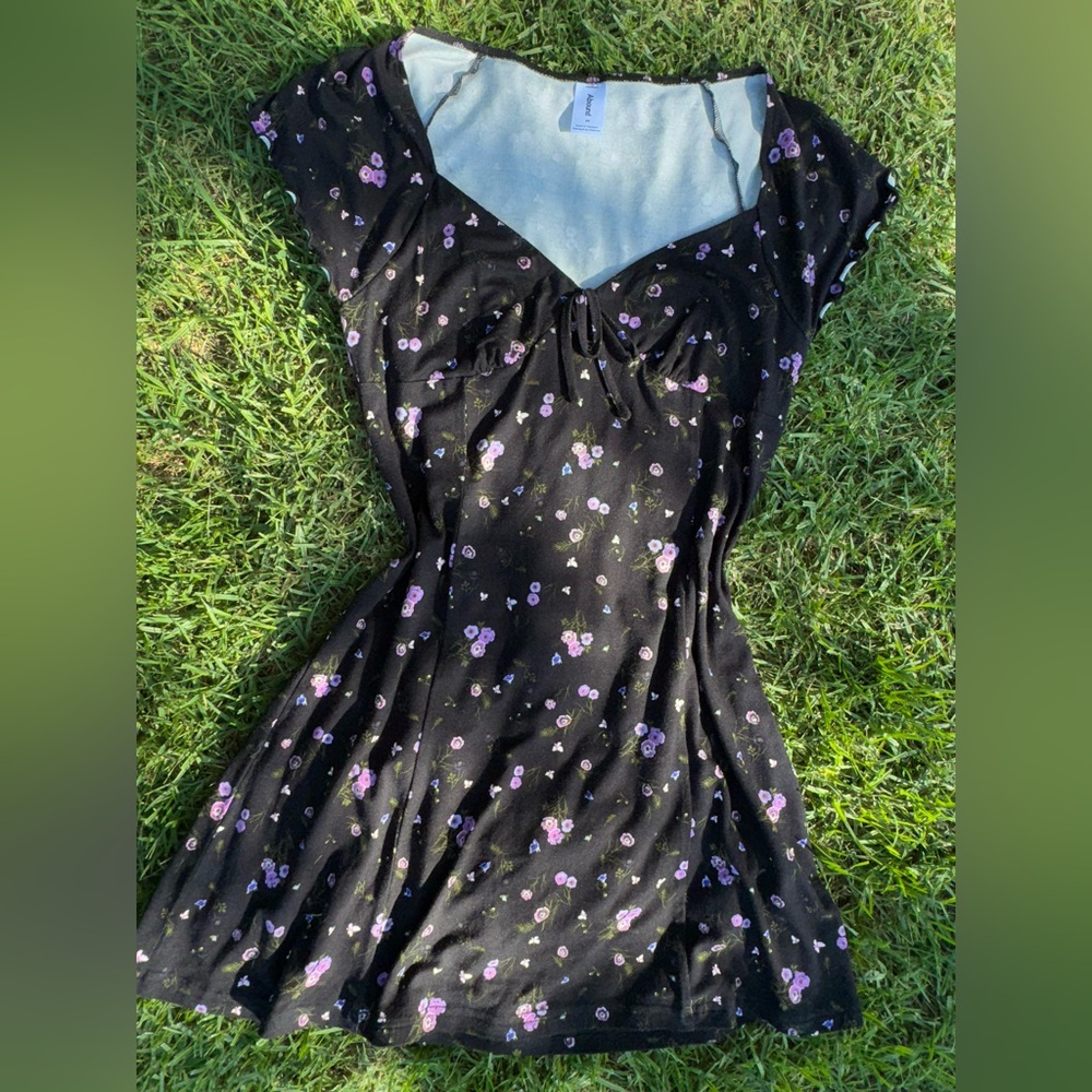 Abound Black Mini Dress with Purple Floral Pattern